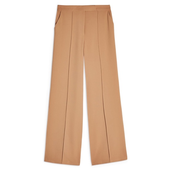 Topshop Camel Pintuck Wide Leg Trousers 